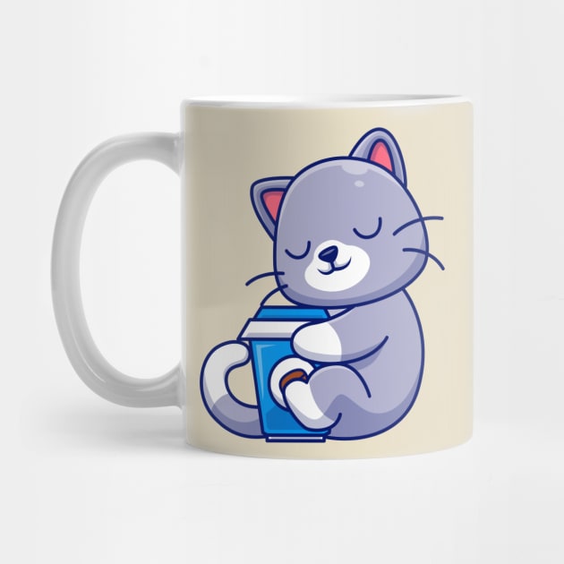 Cute Cat Hug Coffee Cup Cartoon by Catalyst Labs
